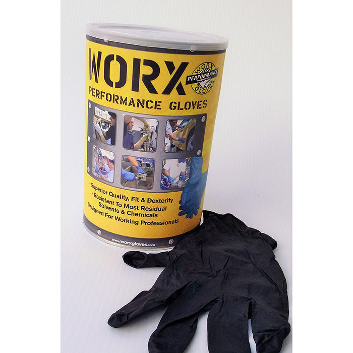Worx Knight Series Disposable Black Nitrile Gloves: 5Mil Thick. 9 (Powder Free) 100 Large