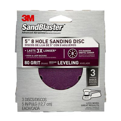 3M Sanding Disc 5 X 8 Hole 80 Grit 3 Pack