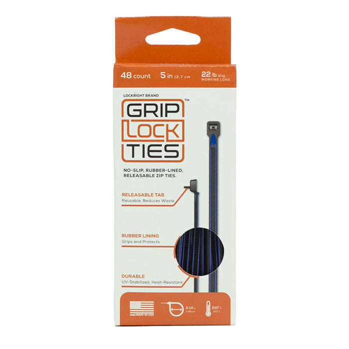 Griplockties - Releasable 12 Black Nylon - Orange Rubber - Box Of 24