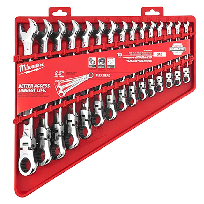 Milwaukee 15Pc SAE Flex Head Ratcheting Combination Wrench Set