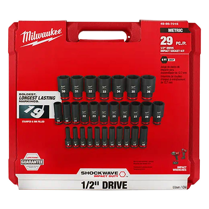 Milwaukee 29 Pc Shockwave Impact Duty 1/2 Drive Metric Deep 6 Point Socket Set