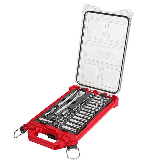 Milwaukee 32Pc 3/8 Metric Ratchet And Socket Set With Packout Low-Profile Compact Organizer