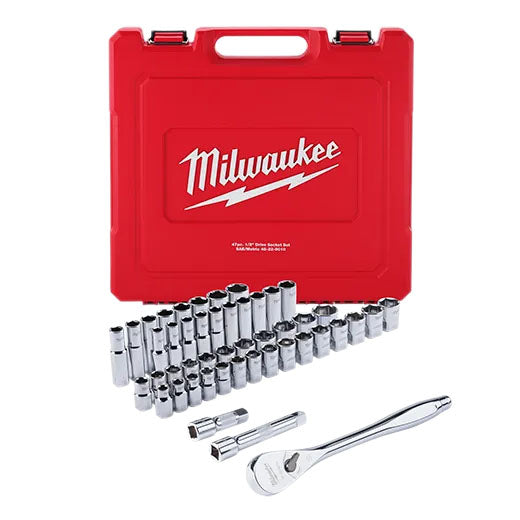 Milwaukee 47Pc 1/2 Drive Metric & SAE Ratchet And Socket Set With Four Flat Sides
