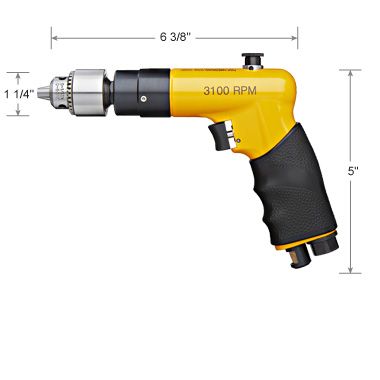 Compact Pistol Grip Reversible Drill 3100 RPM W 1/4 Chuck KEY