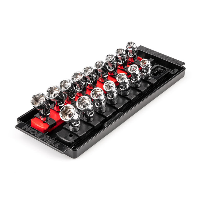 Tekton - 1/4 Inch Drive 6-Point Universal Joint Socket Set With Rail 7 Piece (1/4-9/16 In.) SHD90109