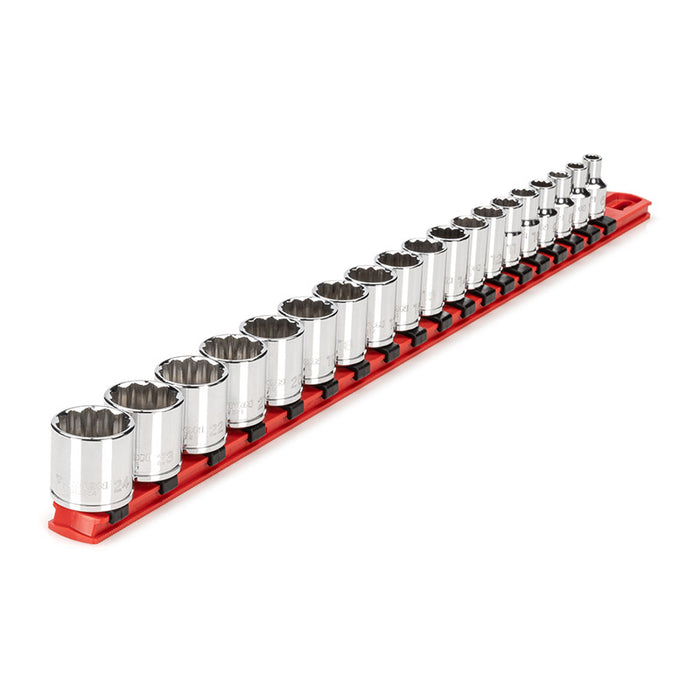 Tekton - 3/8 Inch Drive 12-Point Socket Set With Rail 15-Piece (1/4-1 In.) SHD91111