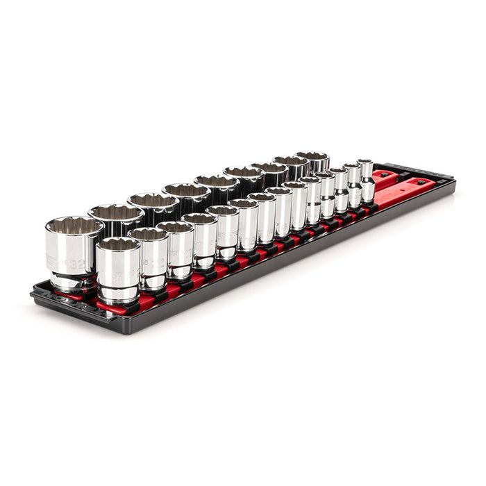 Tekton - 1/2 Inch Drive 12-Point Socket Set With Rails And Tray 23-Piece (10-32 Mm) SHD92120