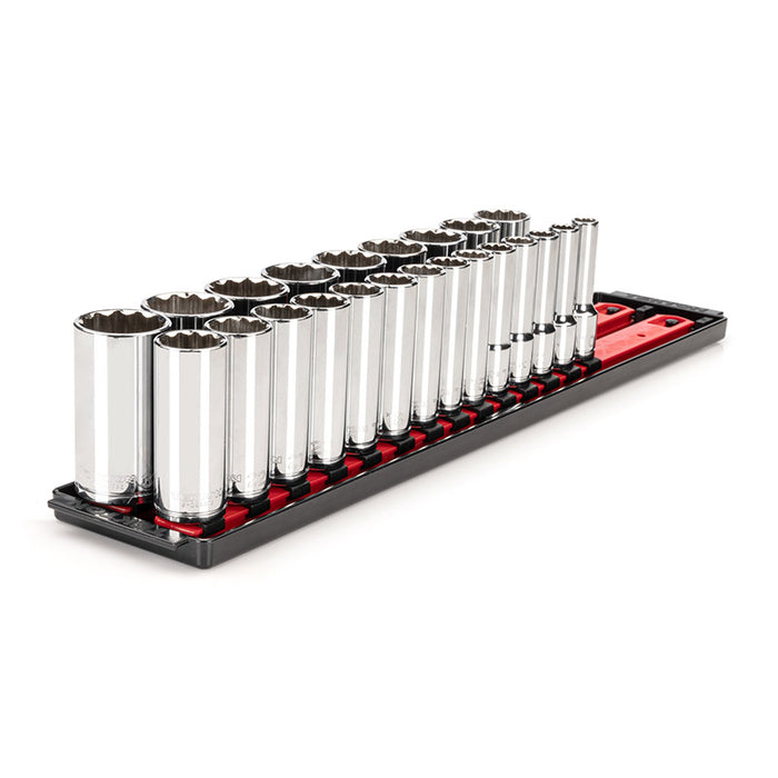 Tekton - 1/2 Inch Drive Deep 12-Point Socket Set With Rails And Tray 23-Piece (10-32 Mm) SHD92121