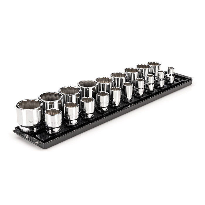 Tekton - 1/2 Inch Drive 12-Point Socket Set With Rails And Tray 19-Piece (3/8 - 1-1/2 In.) SHD92126