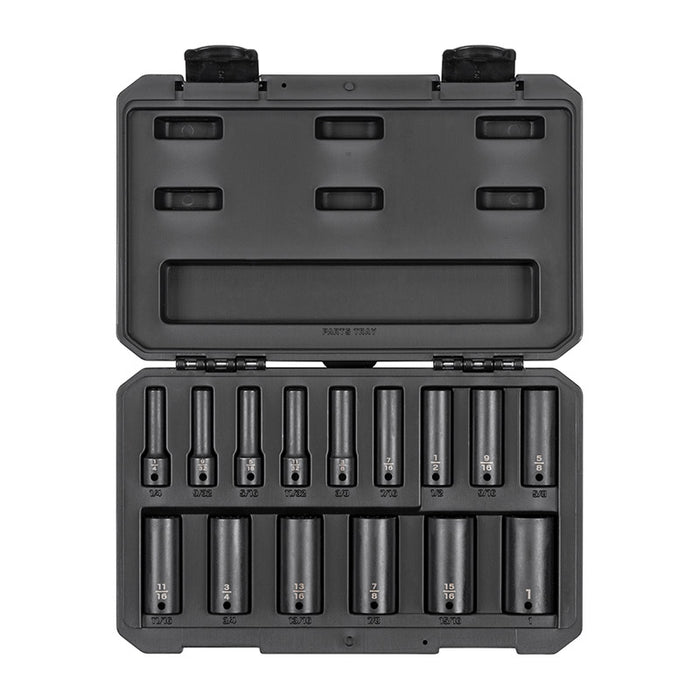 Tekton - 3/8 Inch Drive Deep 12-Point Impact Socket Set With Case 15-Piece (1/4-1 In.) SID91305