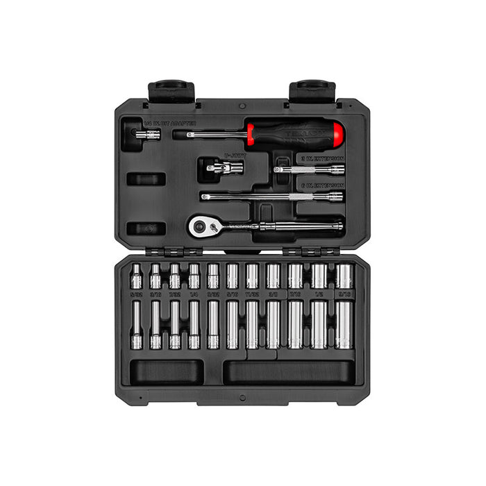 Tekton - 1/4 Inch Drive 6-Point Socket And Ratchet Set With Case 28-Piece (5/32-9/16 In.) SKT05102