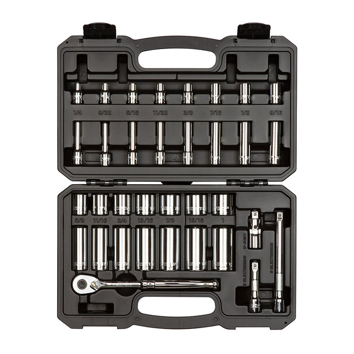 Tekton - 3/8 Inch Drive 6-Point Socket And Ratchet Set With Case 34-Piece (1/4-1 In.) SKT15101