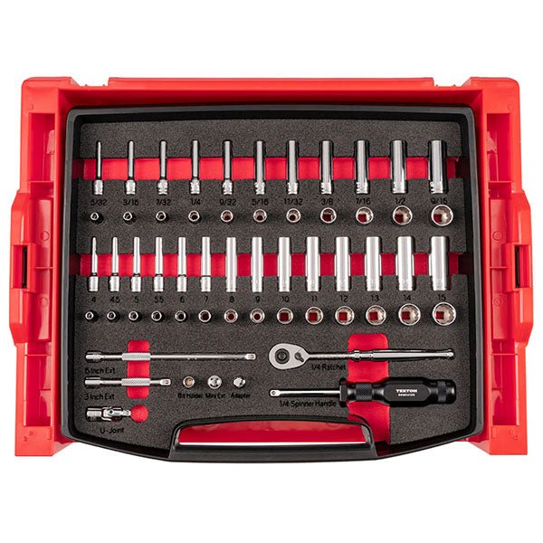 Tekton - 1/4 Inch Drive Shallow And Deep 12-Point Socket And Ratchet Set With Open Top Drawer And Rack 58-Piece (5/32 - 9/16 In. 4 - 15 mm)