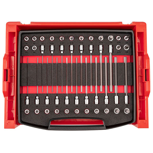Tekton - 3/8 Inch Drive Standard And Long Bit Socket Set With Open Top Drawer And Rack (46-Piece)