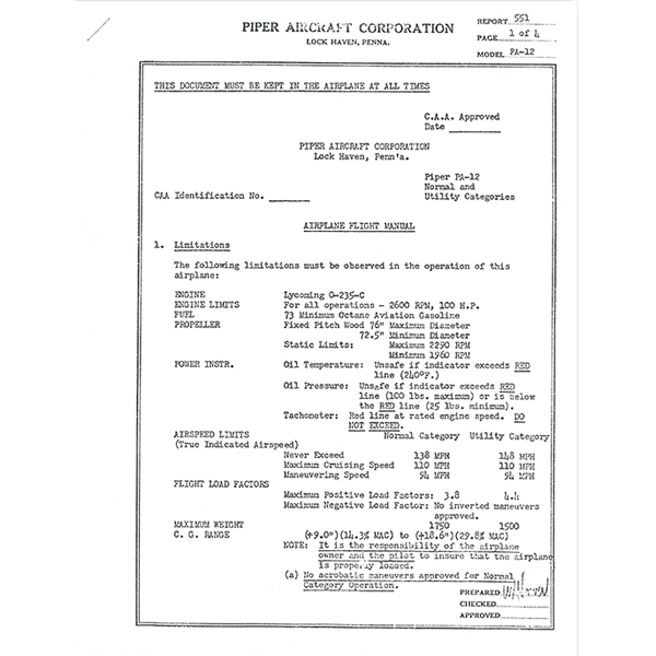 Piper PA12 Flight Manual