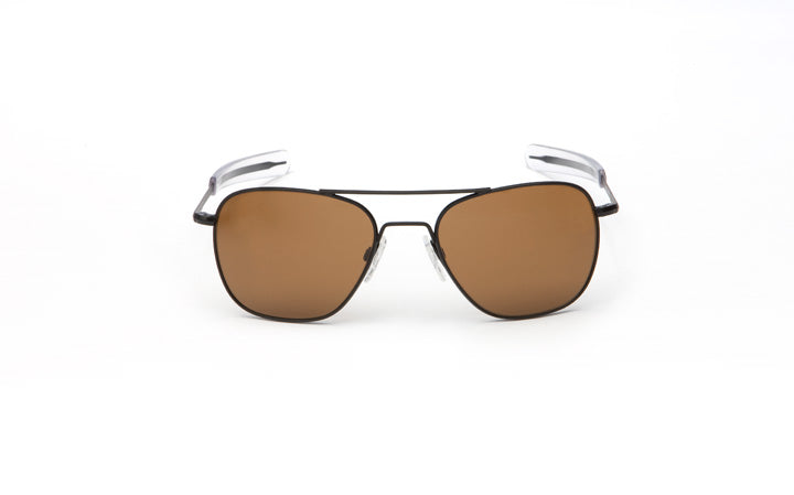 Randolph Aviator Sunglasses - 55MM Matte Black Bayonet Temple TAN Lens