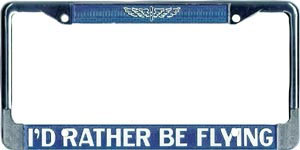 ID Rather BE Flying License Plate Frame Blue/White Metal