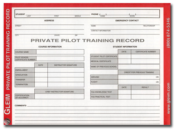 Gleim Private Pilot Training Record