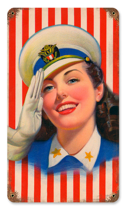 Salute Girl Metal Sign 8X14