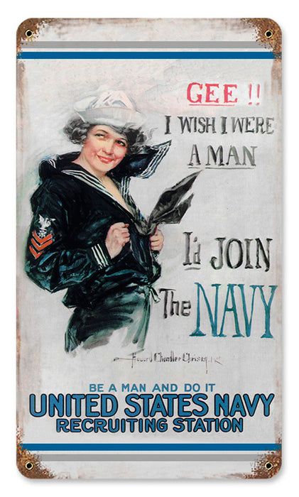 GEE Navy Metal Sign 8X14