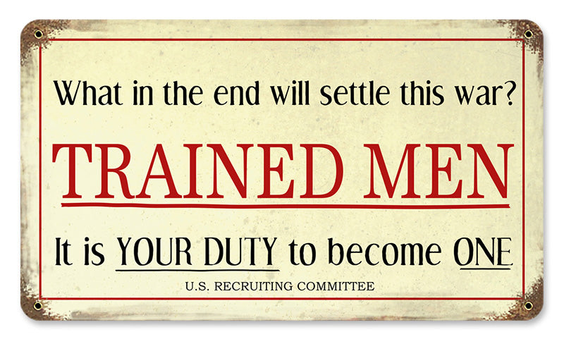 Trained MEN Metal Sign 14X8