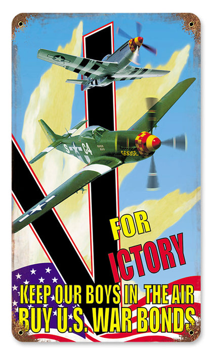 V FOR Victory Metal Sign 8X14