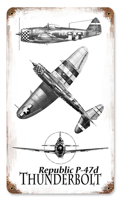 P-47 Three View Metal Sign 8X14