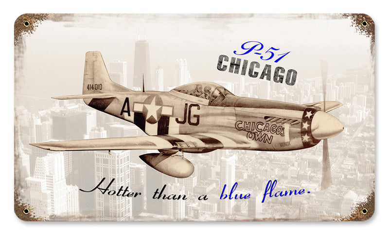 P-51 Chicago Metal Sign 14X8