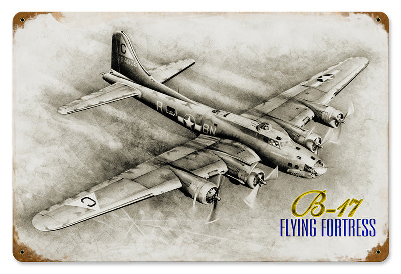 Flying Fortress Metal Sign 18X12