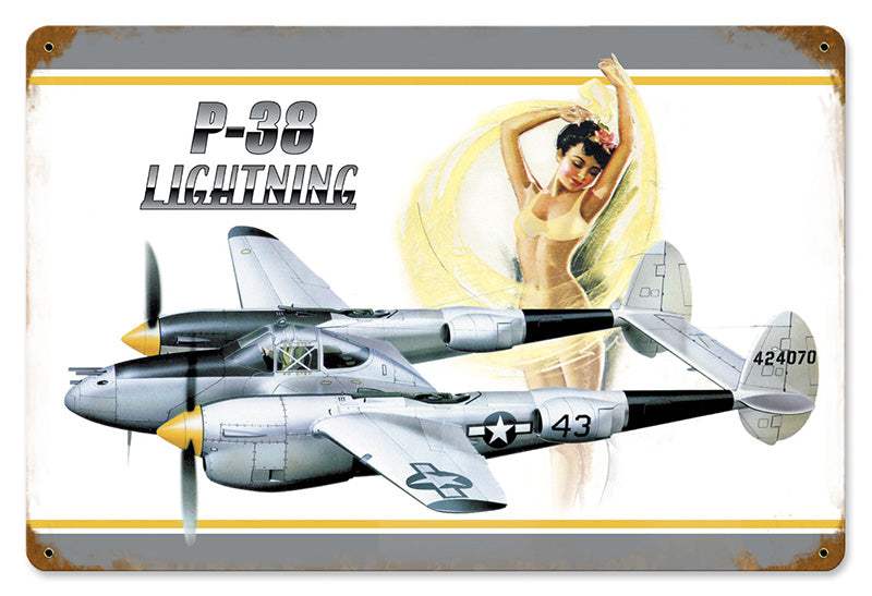 P-38 Bikini Metal Sign 18X12