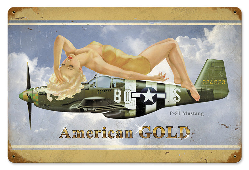 American Gold Metal Sign 18X12