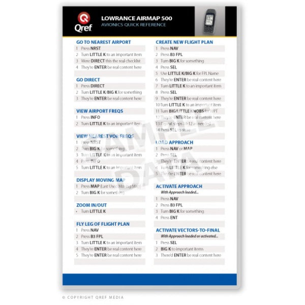 Lowrance Airmap 500 Qref Card