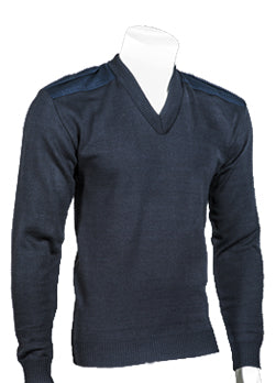 V-Neck Pullover Sweater Dark Navy LG Wool Blend