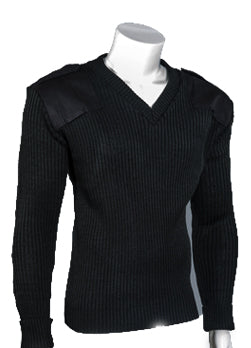 V- Neck Ribbed Pullover Sweater Black MED Wool Blend