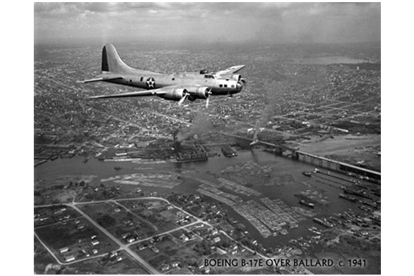 B-17 Flying Over Ballard Postcard