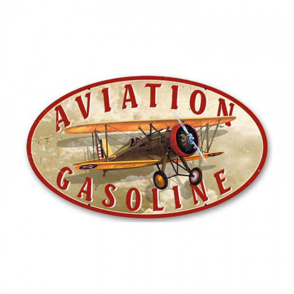 Aviation Gasoline Metal Sign 24X14 Oval