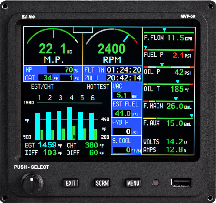 EI MVP 50P Glass Panel Engine Monitor 8 CYL AIR NON TSO