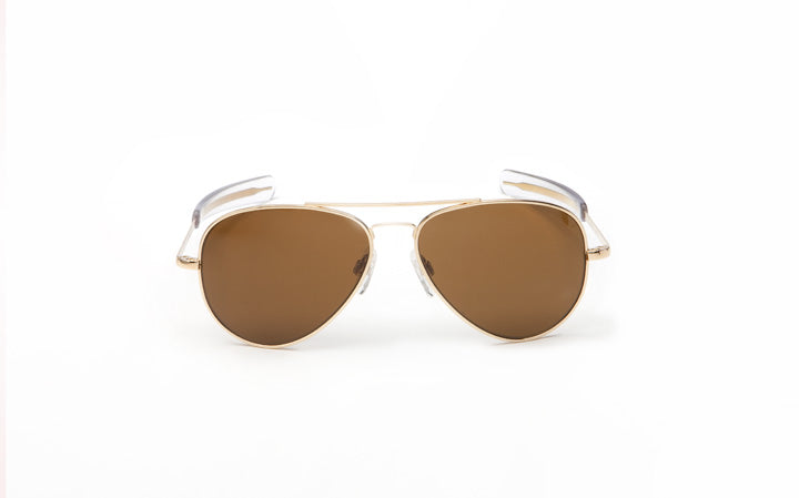 Randolph Concorde Sunglasses - 55MM Gold 23K Bayonet Temple TAN Polarized AR Lens